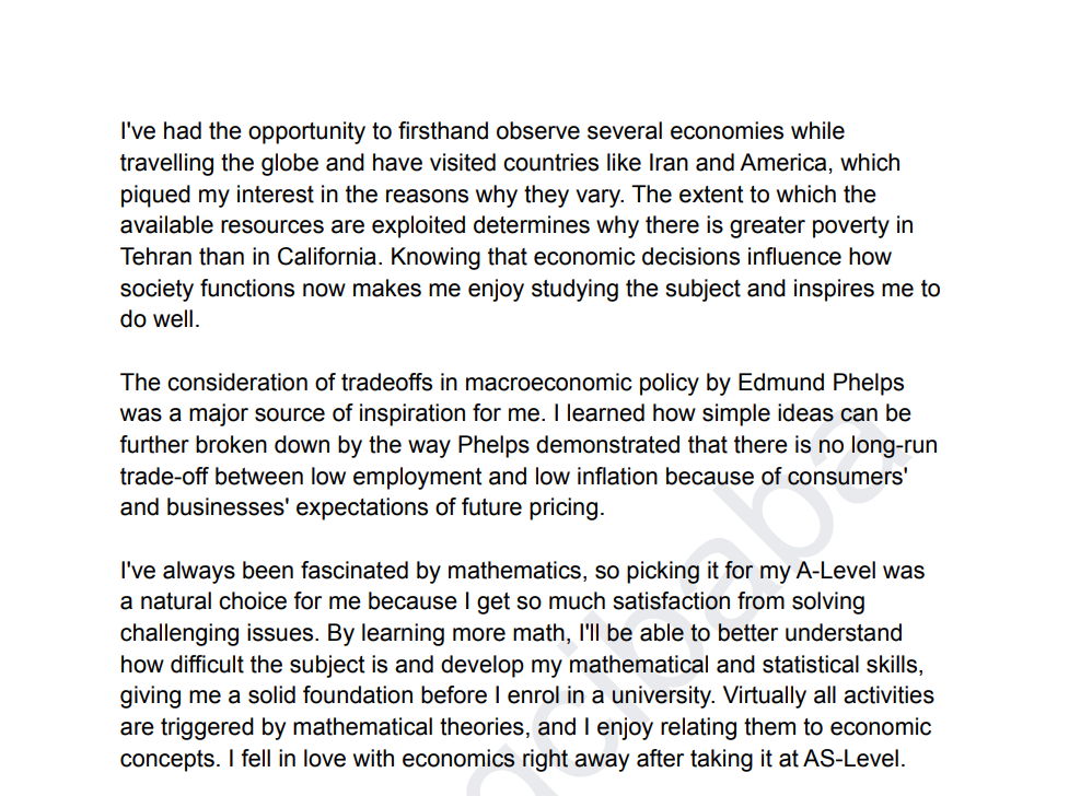 cambridge economics personal statement example