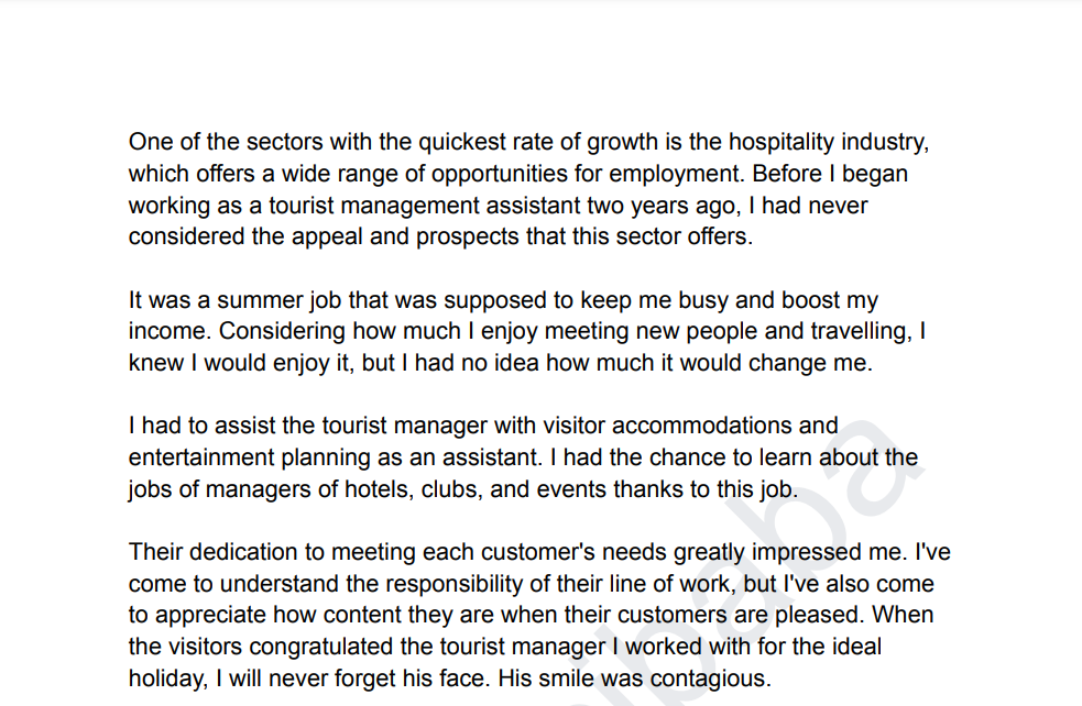 hospitality personal statement examples